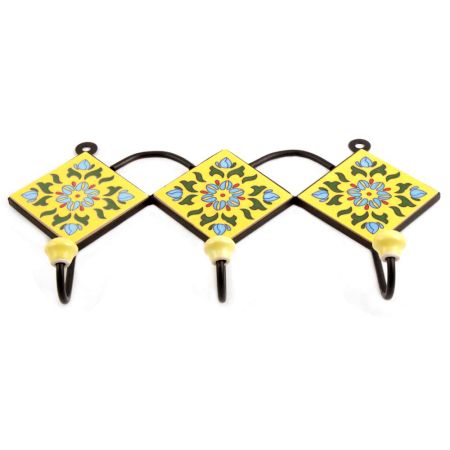 Yellow Turquoise Floral Tiles Hook